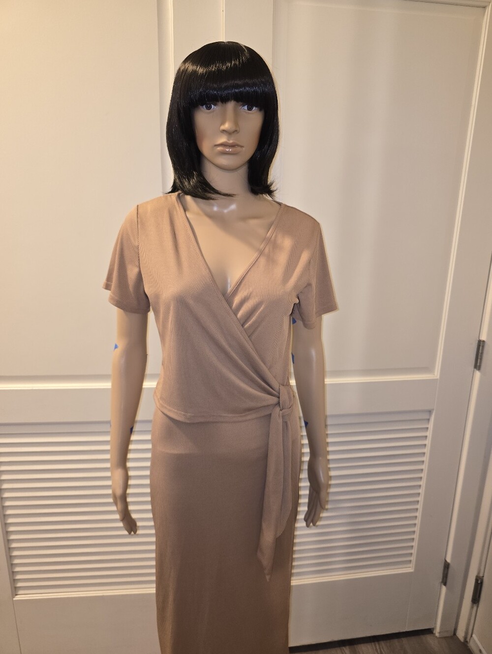 Tan Wrap-Front Maxi Dress with Side Tie🤎